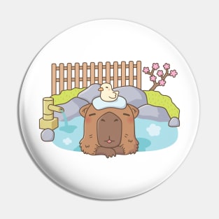 Cute Capybara Relaxing in Onsen Hot Spring Pin