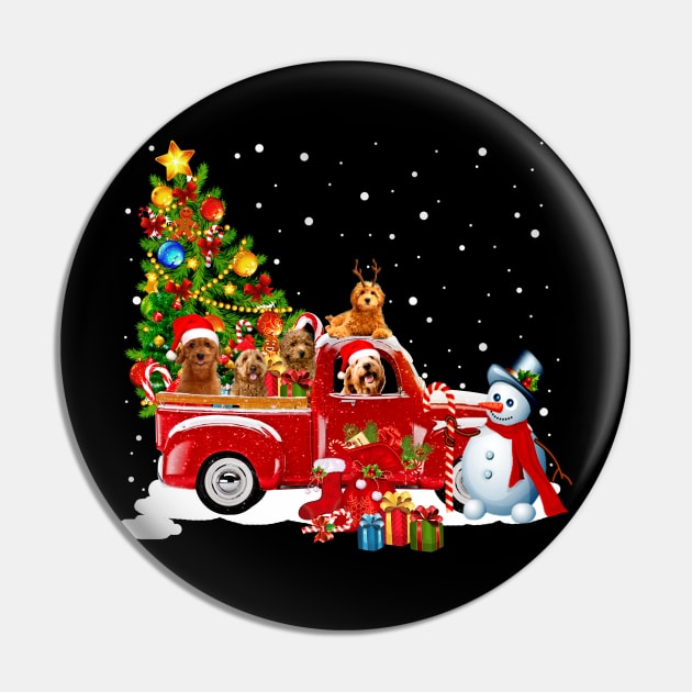 Red Truck Merry Christmas Tree Doodle Dog Christmas T-Shirt Pin by kimmygoderteart