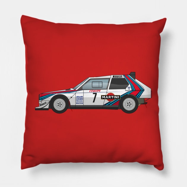 Lancia Delta Rally Martini Racing Illustration Pillow by Burro Wheel