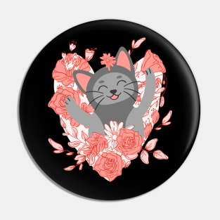 Happy Cat with Heart Pin