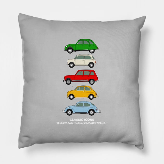 Iconic classic peoples cars Pillow by RJW Autographics