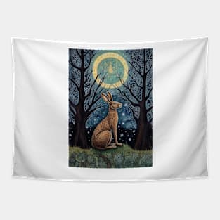 Hare, Pagan Hare, Pagan Art, Moon, Animal, Tapestry