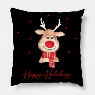 Happy holidays rudolph reindeer in watercolor Pillow