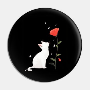 White Cat and Rose Simple and Clean Pin