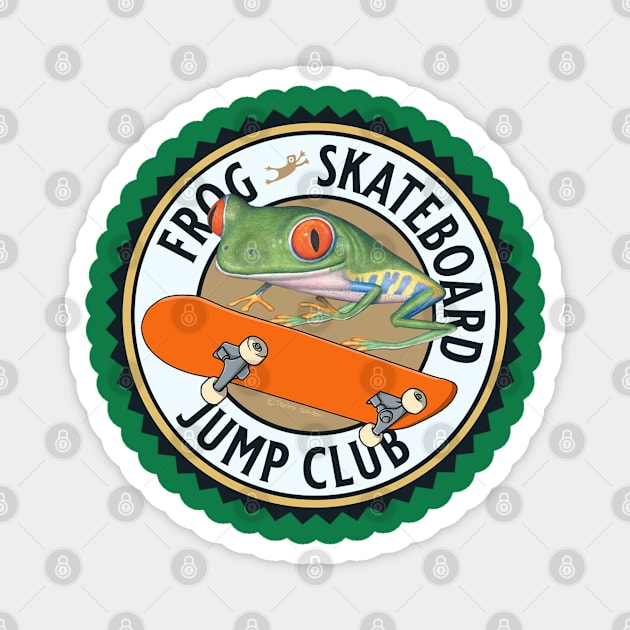 Cute Funny Red Eyed Tree Frog Riding Skateboard Magnet by Danny Gordon Art