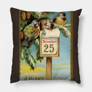 Vintage Christmas Birds Pillow