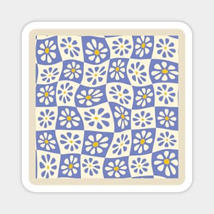 Periwinkle Wavy Floral Checkers Magnet