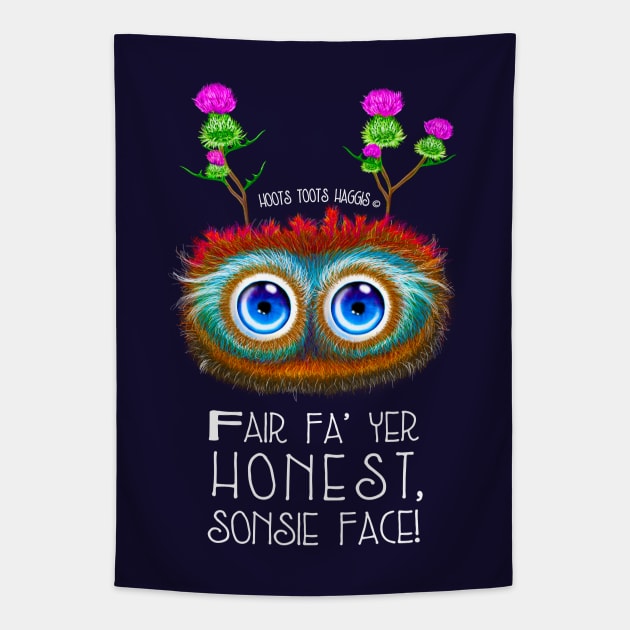 Wee Scottish Haggis, Sonsie Face Tapestry by brodyquixote