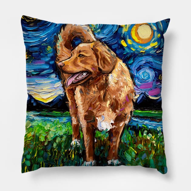 Nova Scotia Duck Tolling Retriever Starry Night Pillow by sagittariusgallery