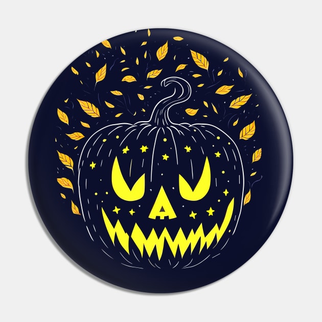 Happy Halloween Spooky Jack O Lantern Yellow Orange And Black Carved Pumpkin Pin by ZAZIZU