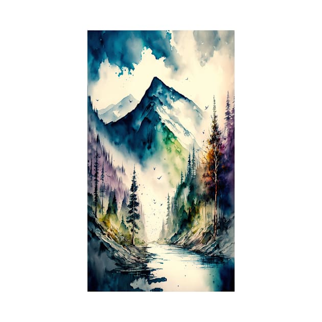 Nature Landscape Watercolor Mountain Forest Painting Design for Women Men by Kertz TheLegend