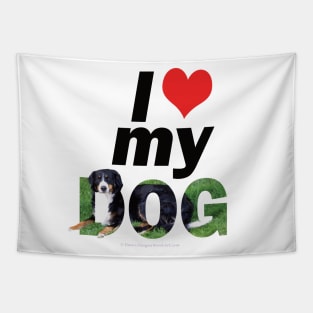 I love (heart) my dog - Bernese oil painting word art Tapestry