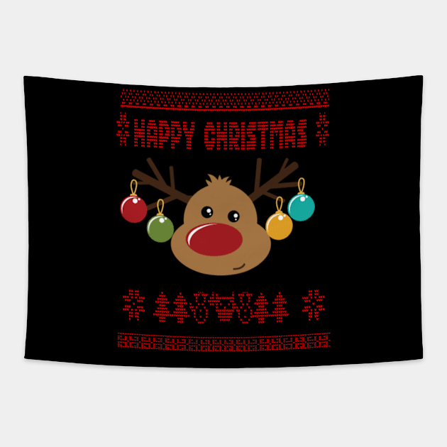 Reindeer ugly christmas sweater - family christmas, t-shirt, pjama top Tapestry by DigillusionStudio