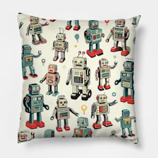 Retro Tin Toy Robots Pattern Pillow