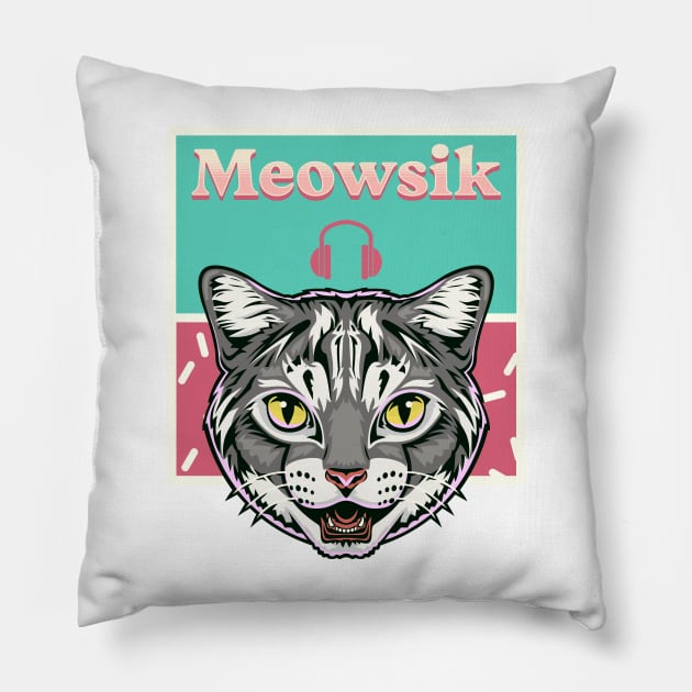 Retro Meowsik-Cat and Music lovers- Pillow by Omise