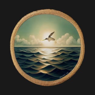 Ocean Scene with Pelican in Flight - Sea Life Patch T-Shirt