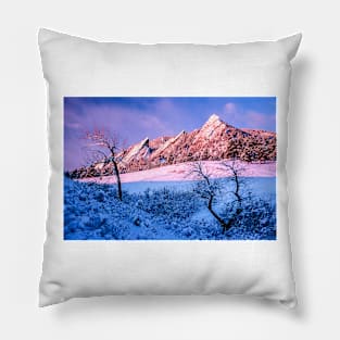 The Flatirons In Winter Blues And Pink Pillow