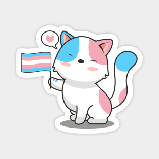 Cute Cat With Transgender Pride Flag Magnet