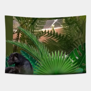 Black panther between palms Tapestry