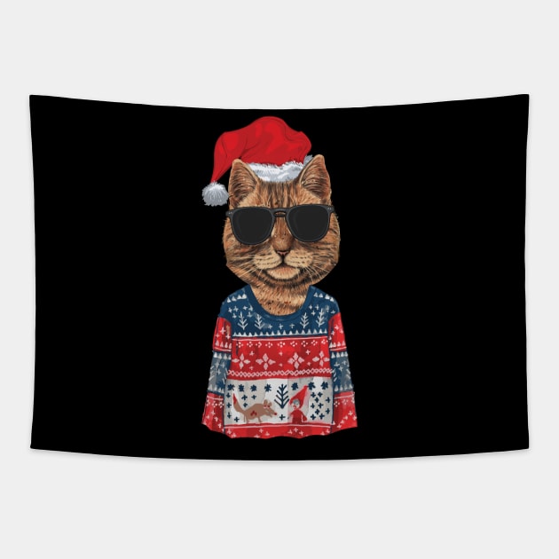 Cat ugly christmas sweater meowy catmas Tapestry by aneisha