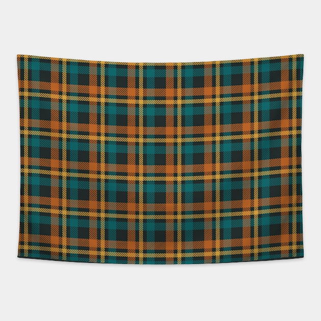 Tartan - Brown, Ocean Blue and Gold on a dark background Tapestry by lents