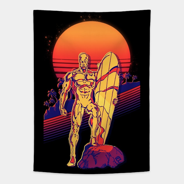 Silver Surfer Retro Sunset Tapestry by ClorindaDeRose