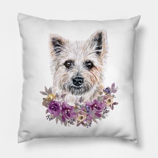 Cute Cairn Terrier With Flowers Illustration Art Pillow