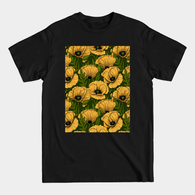 Discover Yellow poppy garden on dark green - Poppies - T-Shirt