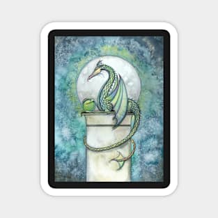 Green Dragon Watercolor Fantasy Art Illustration Magnet