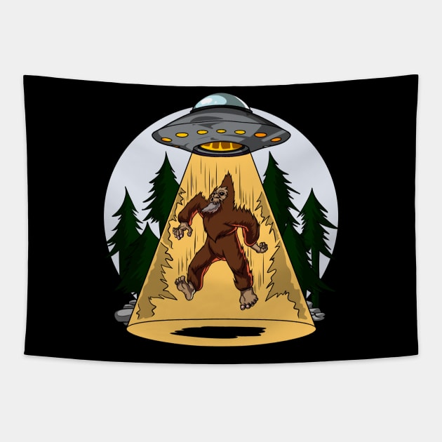 Bigfoot Alien Abduction Tapestry by underheaven