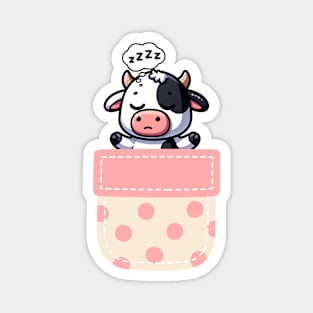 Sleepy Cow in Polka Dot Pocket Magnet