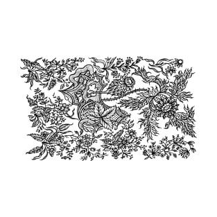 Ornamental Toile Pattern Black on Light Grey T-Shirt