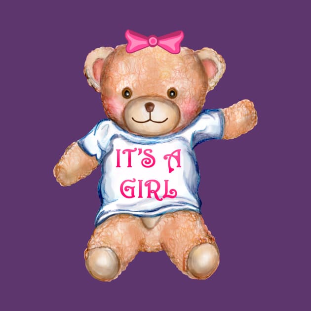 It's A Girl Teddy Bear Stuffed Animal by Art by Deborah Camp