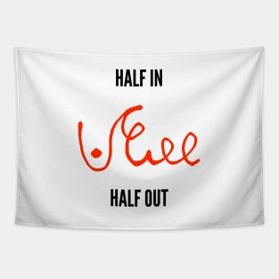 half in half out shorthand black and red Tapestry