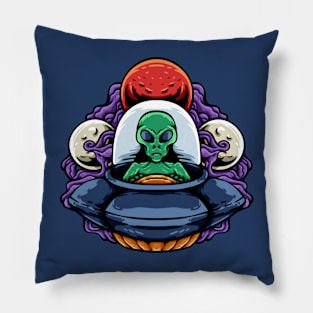 Alien Flying a Spaceship Pillow