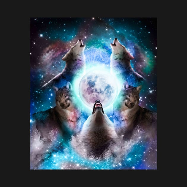 Cosmic Space Wolf Wolves Howling At Moon by Random Galaxy