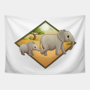 Happy mother elephant Tapestry