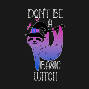 Bisexual Sloth Basic Witch Pun Halloween Bi Pride Colors T-Shirt