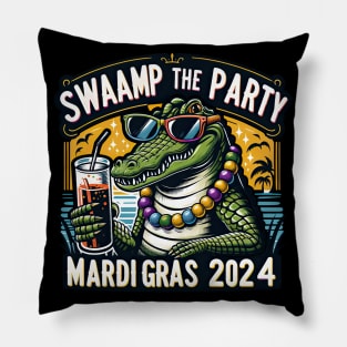 Swamp the Party: Alligator's Mardi Gras Bash 2024 Pillow