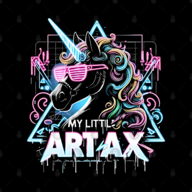 Neon unicorn artwork, futuristic mood, black style, wearing sunglasses, My little artax by StyleTops