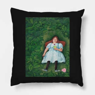 Girl lying down in a field Pillow