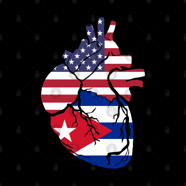 USA and Cuba flag heart by Bun Art Store
