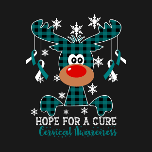 Reindeer Hope For A Cure Cervical Awareness Christmas T-Shirt