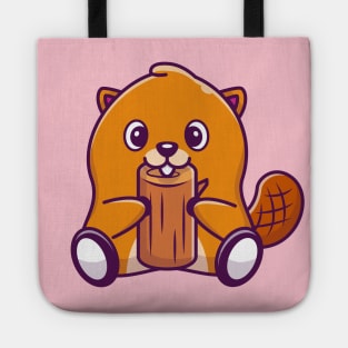 Cute Beaver Bite Wood Cartoon Tote