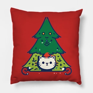 Meowy Catmas - Cute Cat In A Christmas Tree Pillow