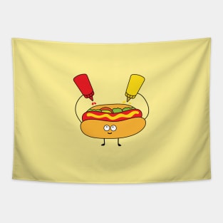 cute hot dog with mustard and ketchup Tapestry