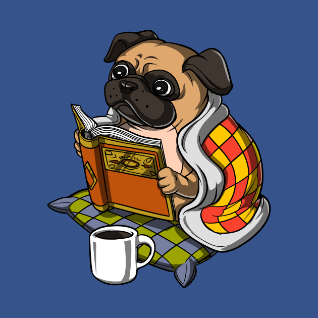 Pug Book Reading Dog by underheaven