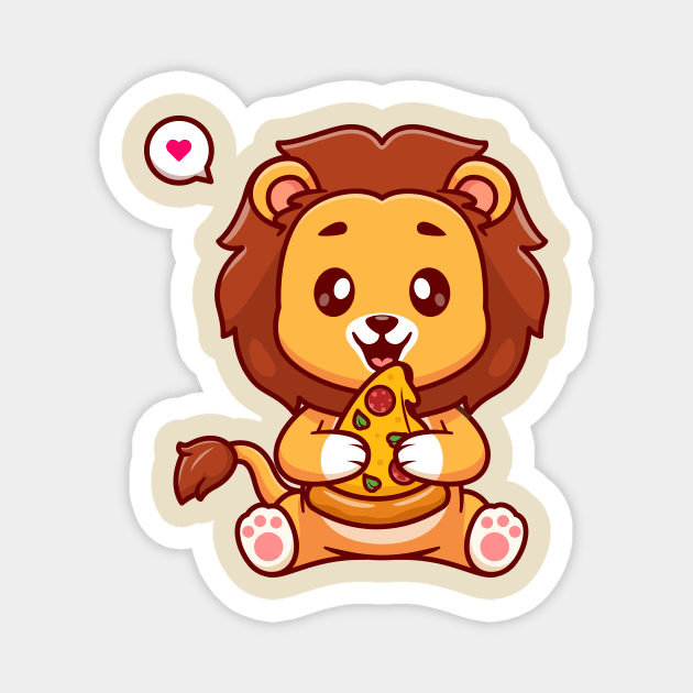 Cute Lion Eating Pizza Cartoon Magnet by Catalyst Labs