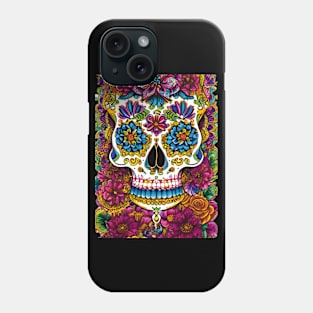 Sugar Skull Art - Skull on Bed of Flowers Phone Case