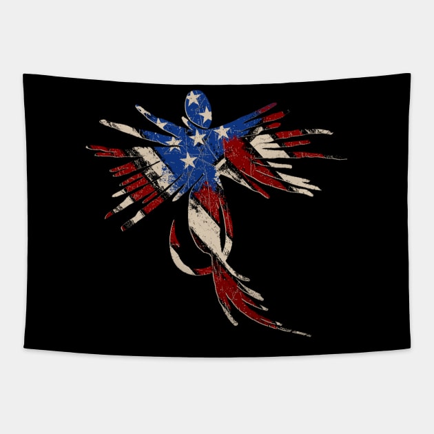 Vintage Red White and Blue American Flag Distressed Fly Fishing Tapestry by TeeCreations